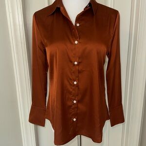 NWT Banana Republic Rust silky button down top.  Medium petite